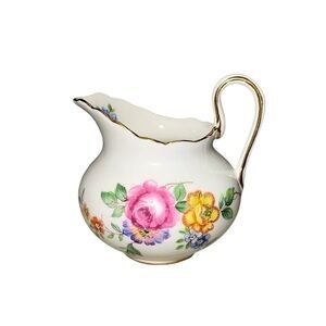 Royal Chelsea Vintage Porcelain Red Yellow Floral Gold Gilt Creamer